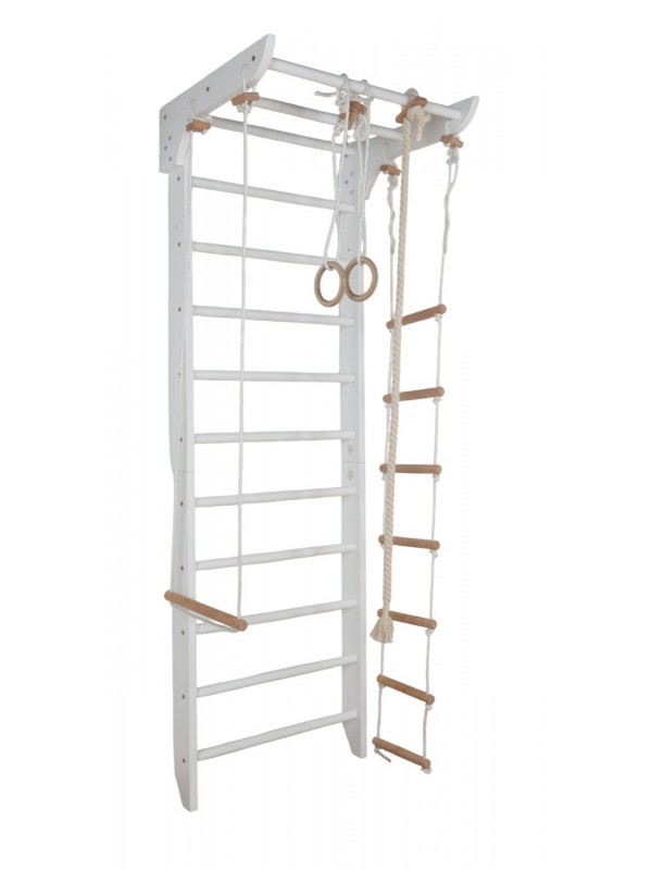 Weiße Sprossenwand mit Zubehör – Heimtraining für Groß & Klein Weiße Sprossenwand mit Zubehör – Heimtraining für Groß & Klein